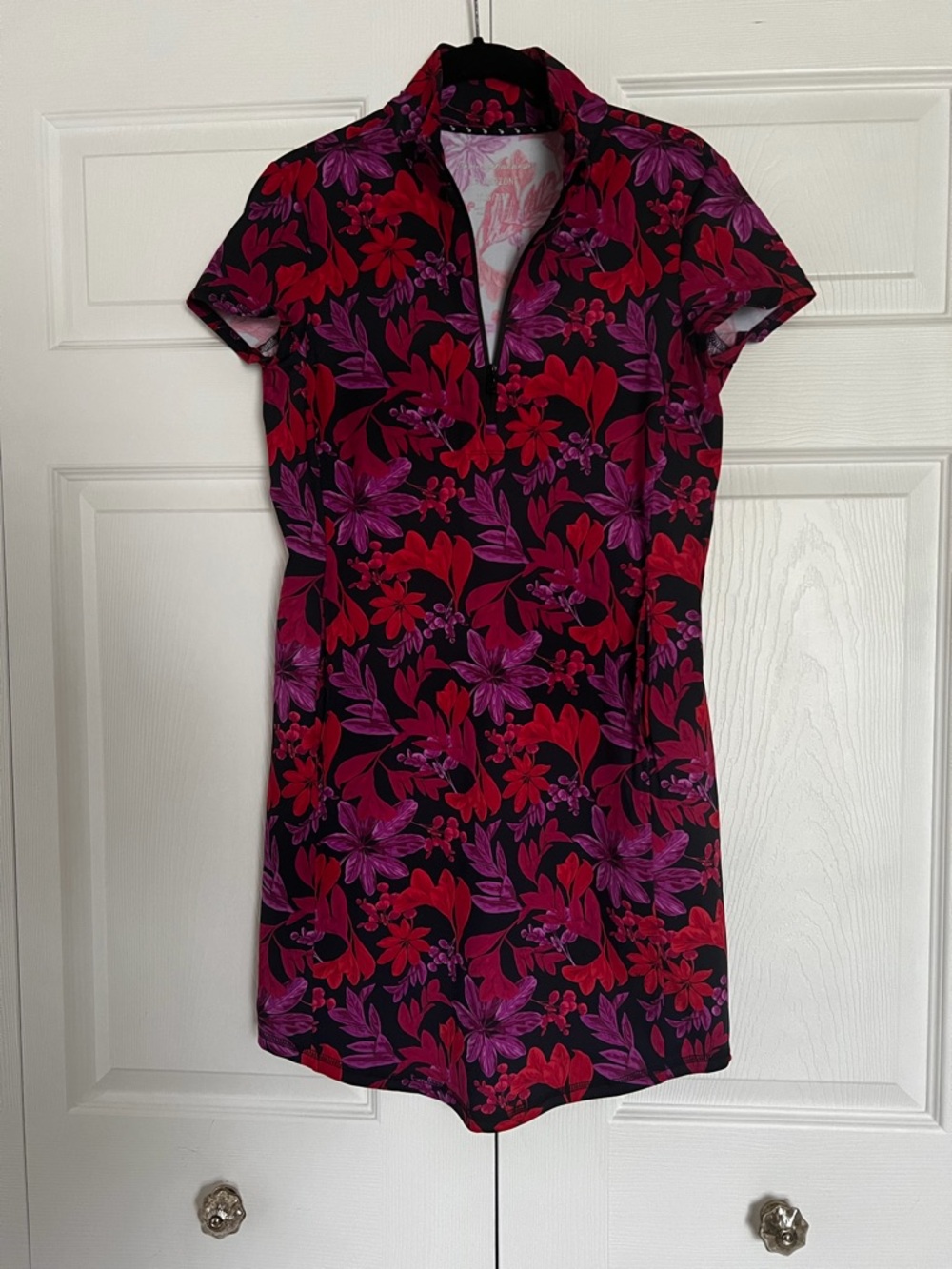 Tommy Bahama Floral Zip-Front Polo Dress in Red & Purple